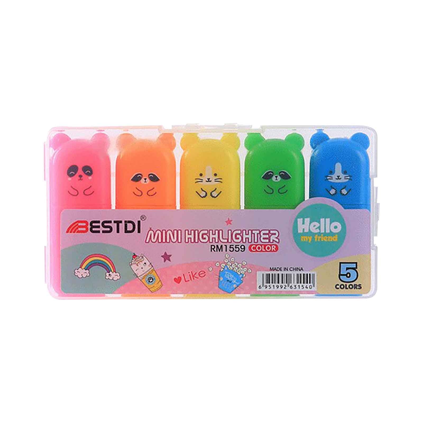 Yoloke Set of 5 Vivid Multi-Colored Highlighters - Includes 10ML Marker Pens in a Variety of Shades