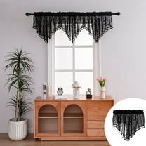 Yoloke Sheer Triangle Valance Curtains for Living Room, Rod Pocket Farmhouse Window Valance, Bead Trim Tassel Voile Curtain Valance for Bedroom Bathroom