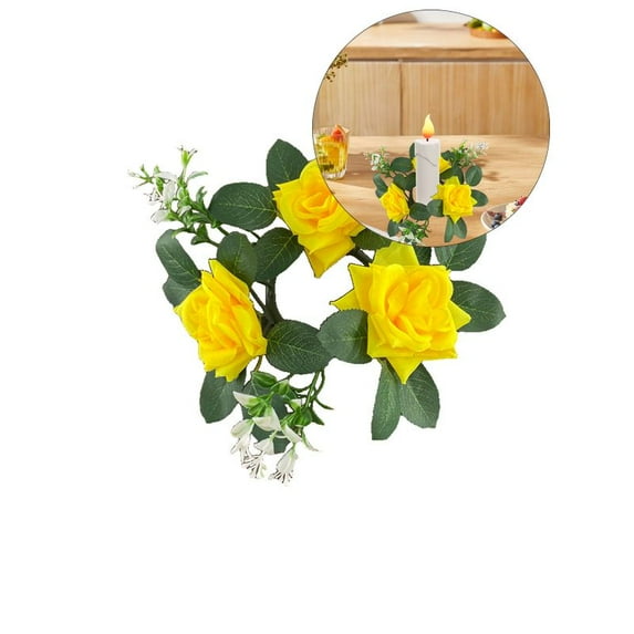 Yoloke Small Candle Rings Wreaths - Fake Roses Artificial Flowers Wedding Centerpieces for Tables Spring Summer Wreath for Front Door Weddings Party Decor