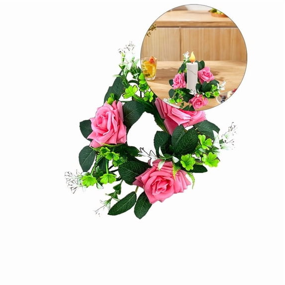 Yoloke Small Candle Rings Wreaths - Fake Roses Artificial Flowers Wedding Centerpieces for Tables Spring Summer Wreath for Front Door Weddings Party Decor