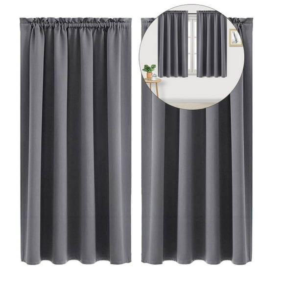 Yoloke Solid Colour Blackout Silk Curtains - Heat Insulating & Soundproof | Bedroom & Kitchen | Energy Saving | Easy Installation(Gray)