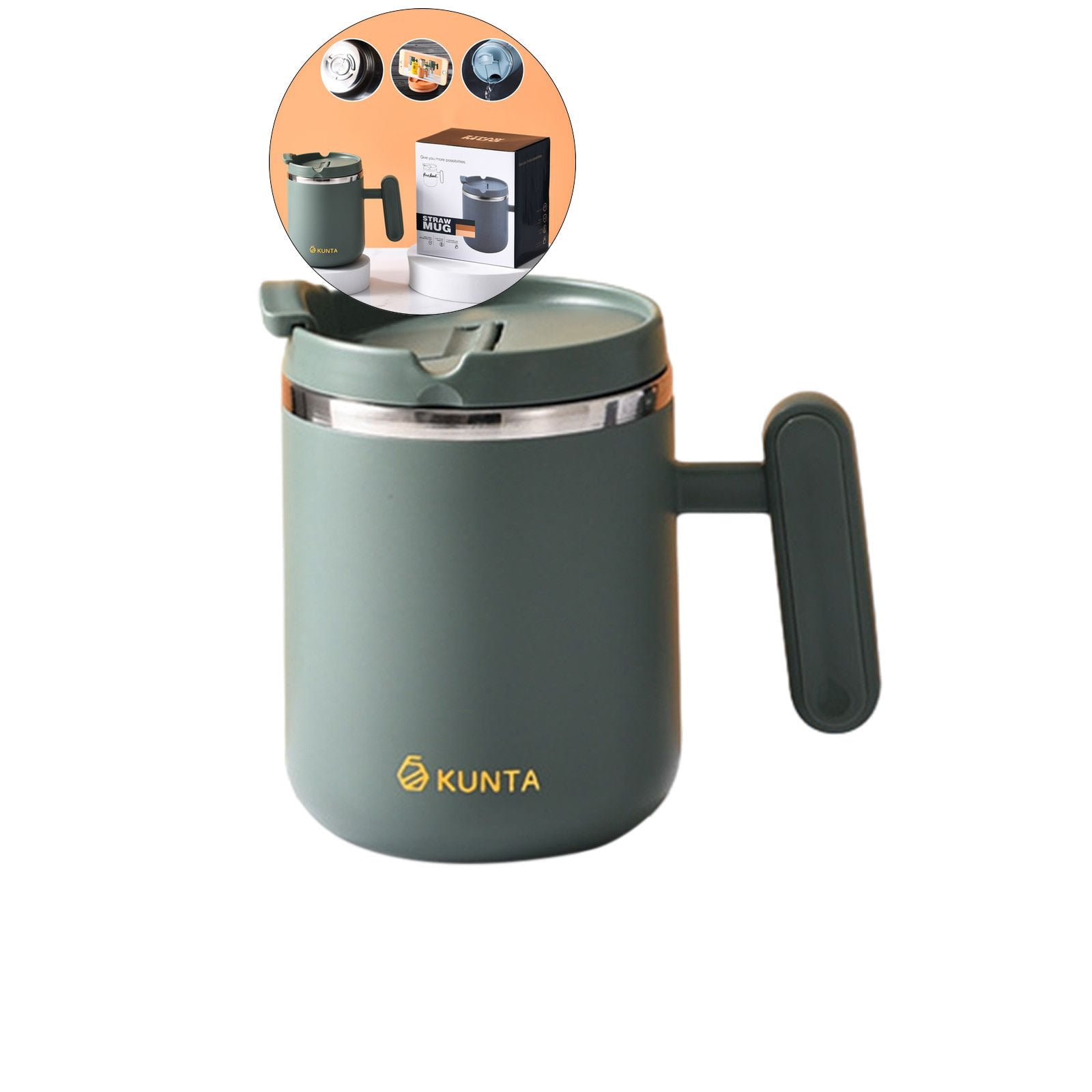 Yoloke Stainless Steel Vacuum Insulated Tumbler Home Office Espresso Coffee Cups with Lid and Handle Drinking Mug