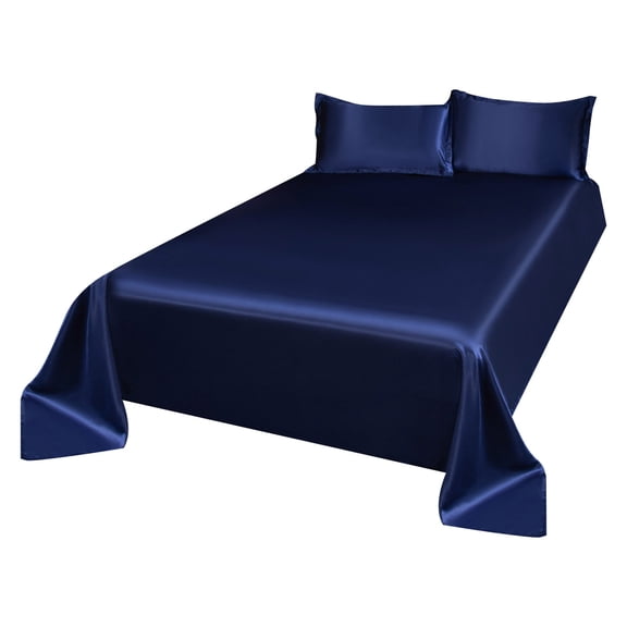 Yoloke Summer Bed Sheet Student Dormitory Single Bed Cover Single Bed Sheet Double Cool Soft Three Piece Bed Set(Dark Blue)