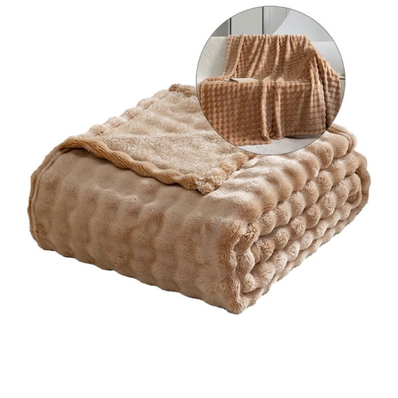 Yoloke Super Soft Throw Blanket Premium Silky Flannel Fleece 3D Ribbed Jacquard Lightweight Bed Blanket All Season Use