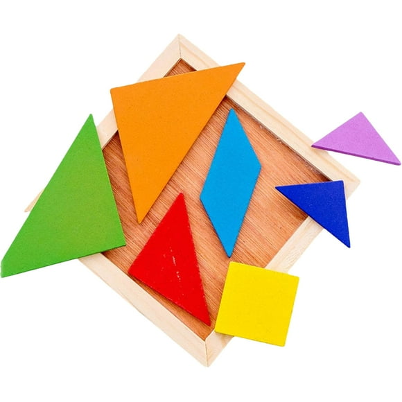 Yoloke Tangram Puzzle Wooden Toy - Educational Brain Teaser for Kids and Adults, Colorful Wooden Tangram Set for Developing Thinking Skills