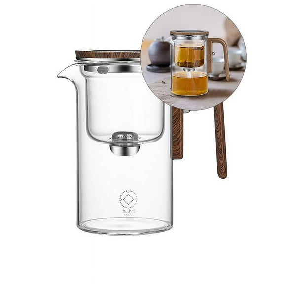 Yoloke Tea Pot, Water Separation Glass Teapot with Wooden Handle, Witchcraft Teapot, Magical Teapot, Glass Teapot with Infuser, Glass Teapot with Strainer, Clear and Classic Magic Pot
