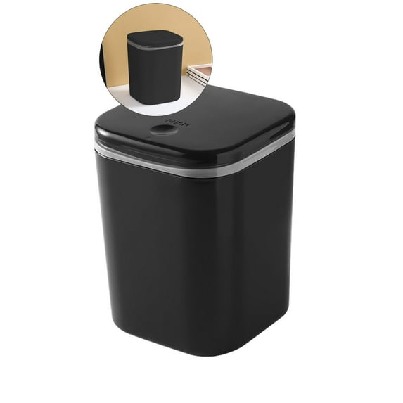 Yoloke Tiny Countertop Trash Can, Tiny Trash Can with Push Button Lid,Mini Desktop Garbage Can with Push-Button(Black)