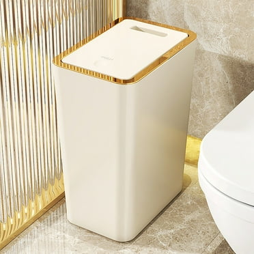 Yoloke Trash Can with Lid, 4 Gallons/15 Liters Garbage Can with Press Top, Small Trash Can Dog Proof, Plastic Trash Bin, Waste Basket for Bathroom,Kitchen,Bedroom,Office (Yellow)