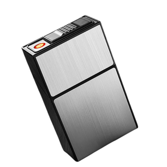 Yoloke USB Rechargeable Windproof Flameless Lighter with Cigarette Case - Metal, for Home Kitchen & Outdoor Use