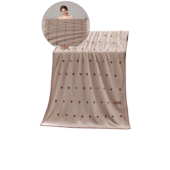 Yoloke Valentine's Day Couple Bath Towel - Absorbent, Anti-Fade Polyester with Heart Weave Design, Lint-Free, Shrink-Resistant - for Beach & Home Gift