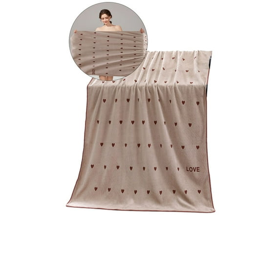 Yoloke Valentine's Day Couple Bath Towel - Absorbent, Anti-Fade Polyester with Heart Weave Design, Lint-Free, Shrink-Resistant - for Beach & Home Gift