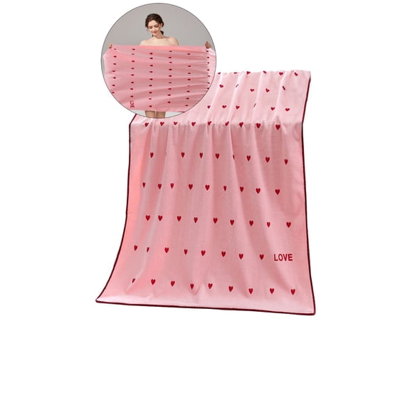Yoloke Valentine's Day Couple Bath Towel - Absorbent, Anti-Fade Polyester with Heart Weave Design, Lint-Free, Shrink-Resistant - for Beach & Home Gift