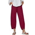 thumbnail image 1 of Yolossia Plus Size S-4XL Womens Solid Color Cotton Linen Pull On Harem Pants, 1 of 3