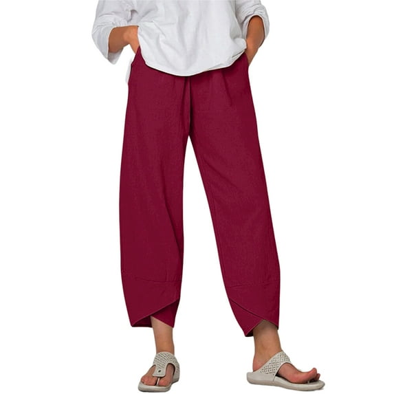 Yolossia Plus Size S-4XL Womens Solid Color Cotton Linen Pull On Harem Pants