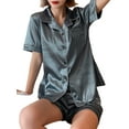 thumbnail image 1 of Yolossia Plus Size Womens Buttons Nightshirt Shorts Loungewear Pajamas Satin Silk Sleepwear, 1 of 2