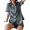 thumbnail image 1 of Yolossia Plus Size Womens Buttons Nightshirt Shorts Loungewear Pajamas Satin Silk Sleepwear, 1 of 2