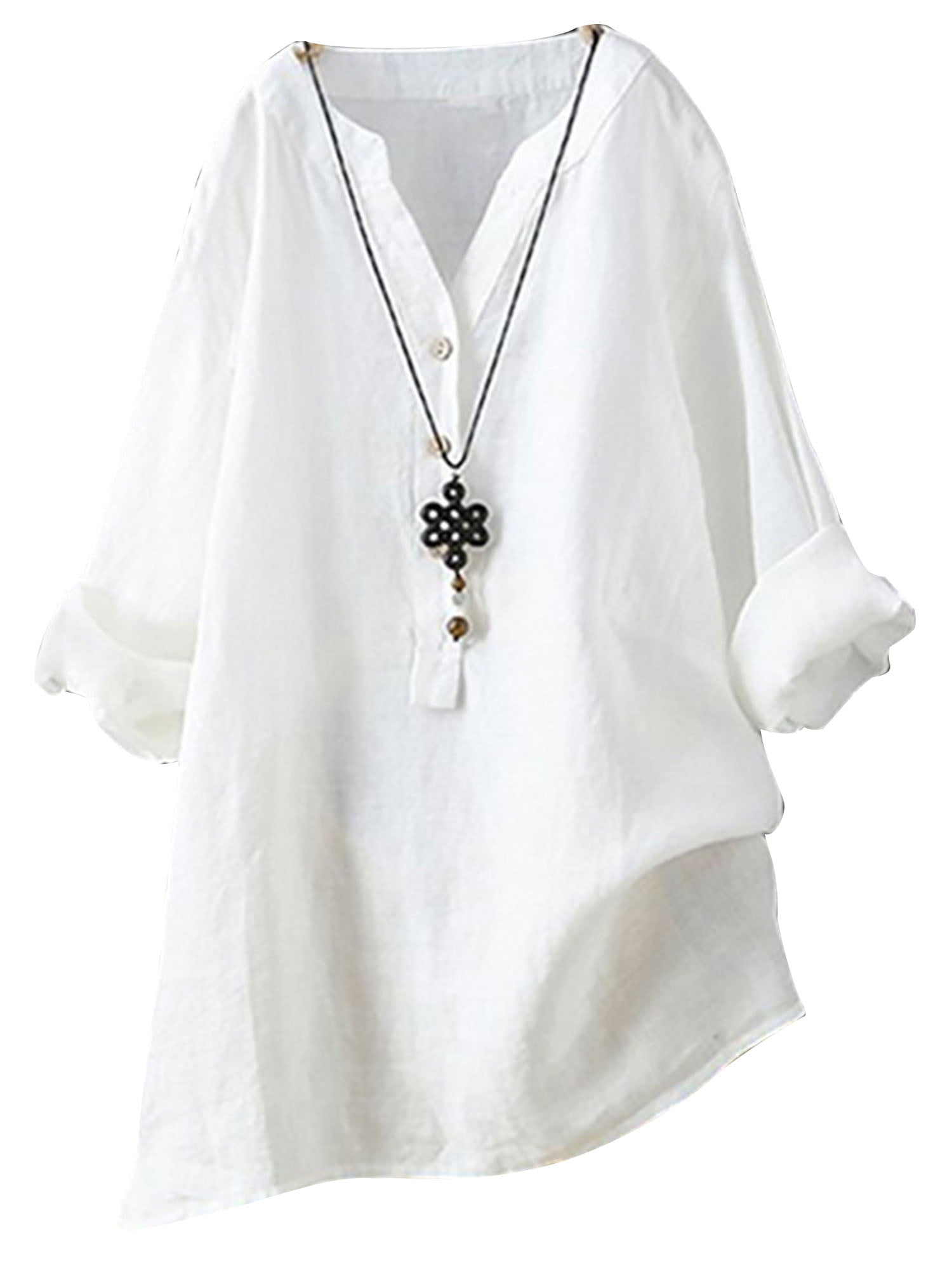 Yolossia Plus Size Womens Cotton Linen Tunic Tops Long Sleeve Baggy