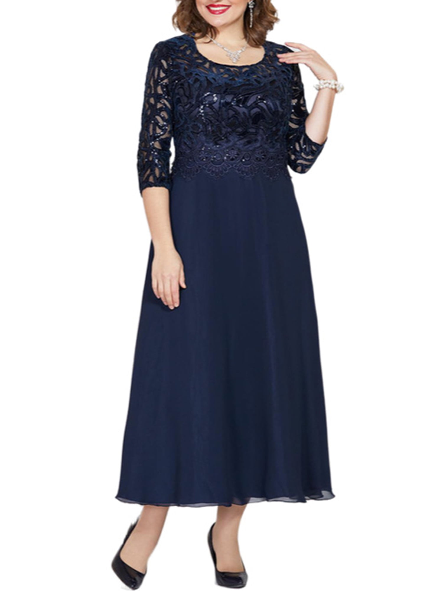 Yolossia Plus Size Womens Elegant Evening Party Ball Gown Chiffon Lace