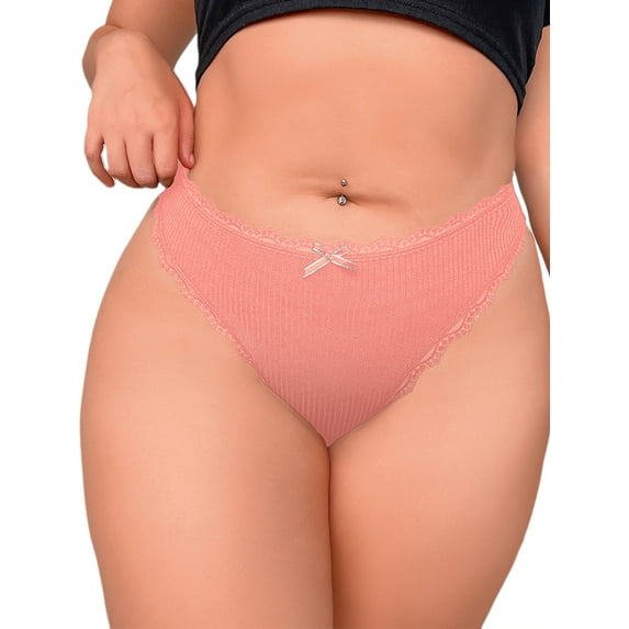 Yolossia Plus Size Womens Lace Thong Panties Seamless Hipster Cheeky Briefs