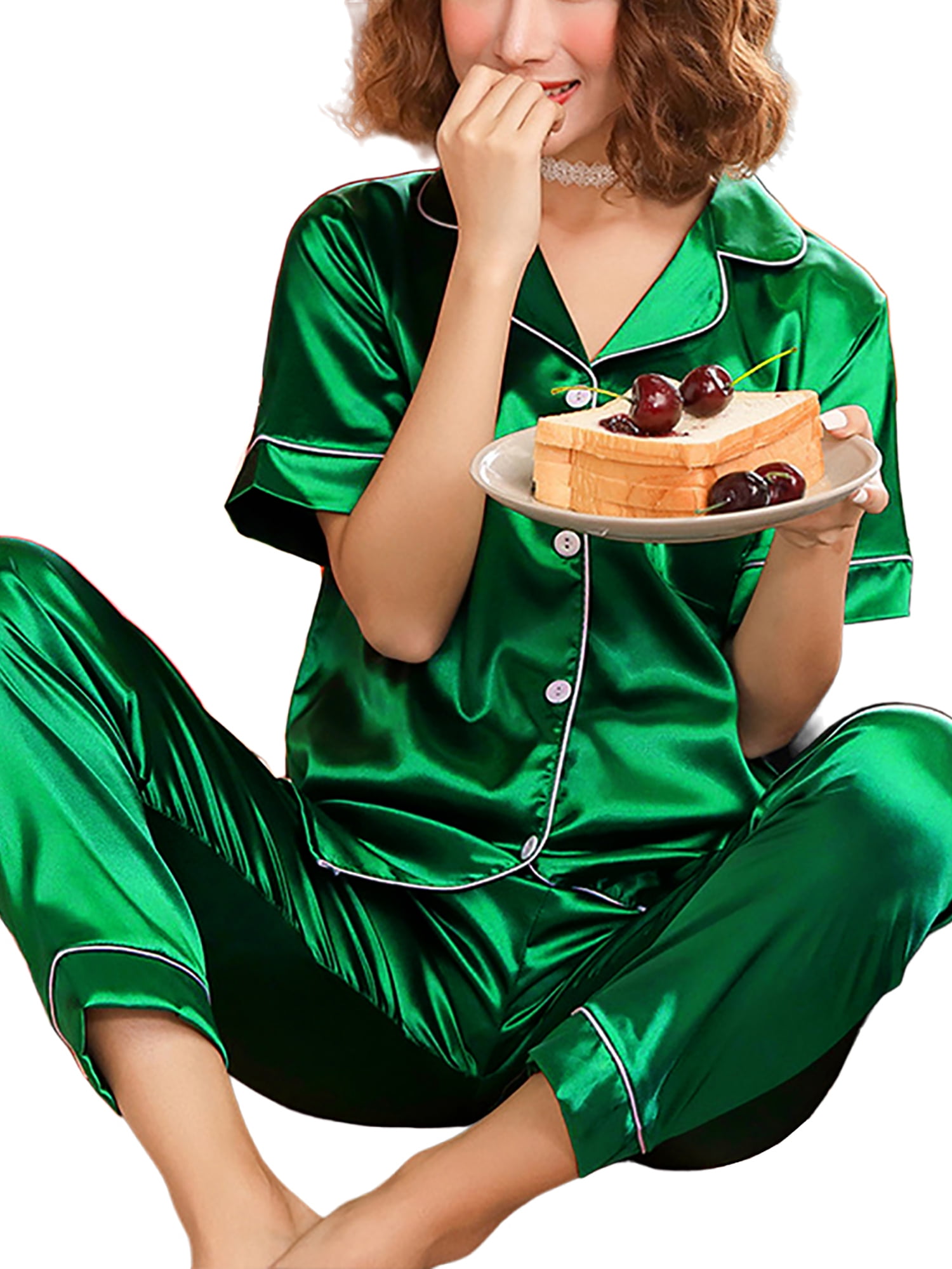 Yolossia Plus Size Womens Short Sleeve Nightshirt Pants Loungewear ...
