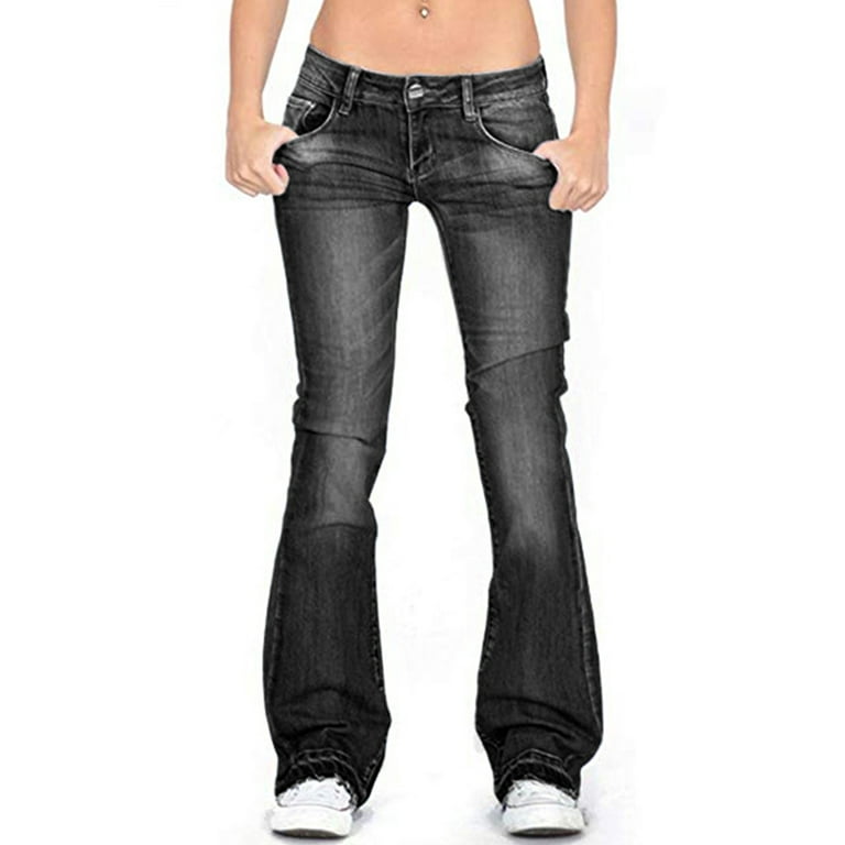Yolossia Womens Low Waist Front Washed Jeans Casual Bootcut Denim Pants