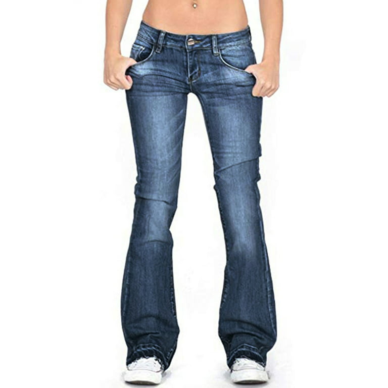 Yolossia Womens Low Waist Front Washed Jeans Casual Bootcut Denim Pants 