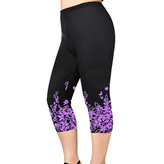 Yolossia Womens Plus Size Stretch Leggings High Waist Floral Pull On Capri Pants