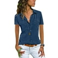 thumbnail image 1 of Yolossia Womens Pockets Blouse Tops Short Sleeve Buttons Down Shirt, 1 of 2