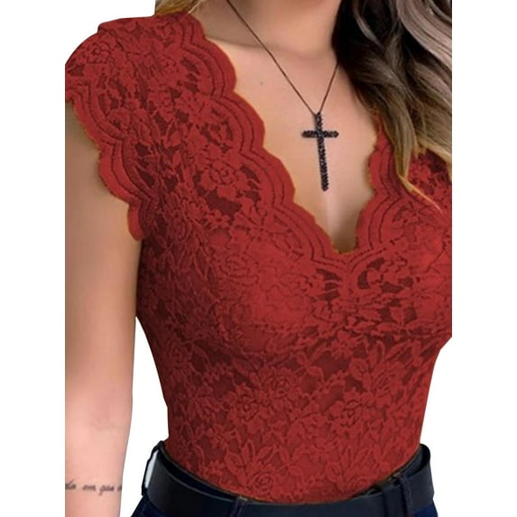 Yolossia Womens Sexy See Through Lace Sheer Tank Tops Layered Tops Blouse