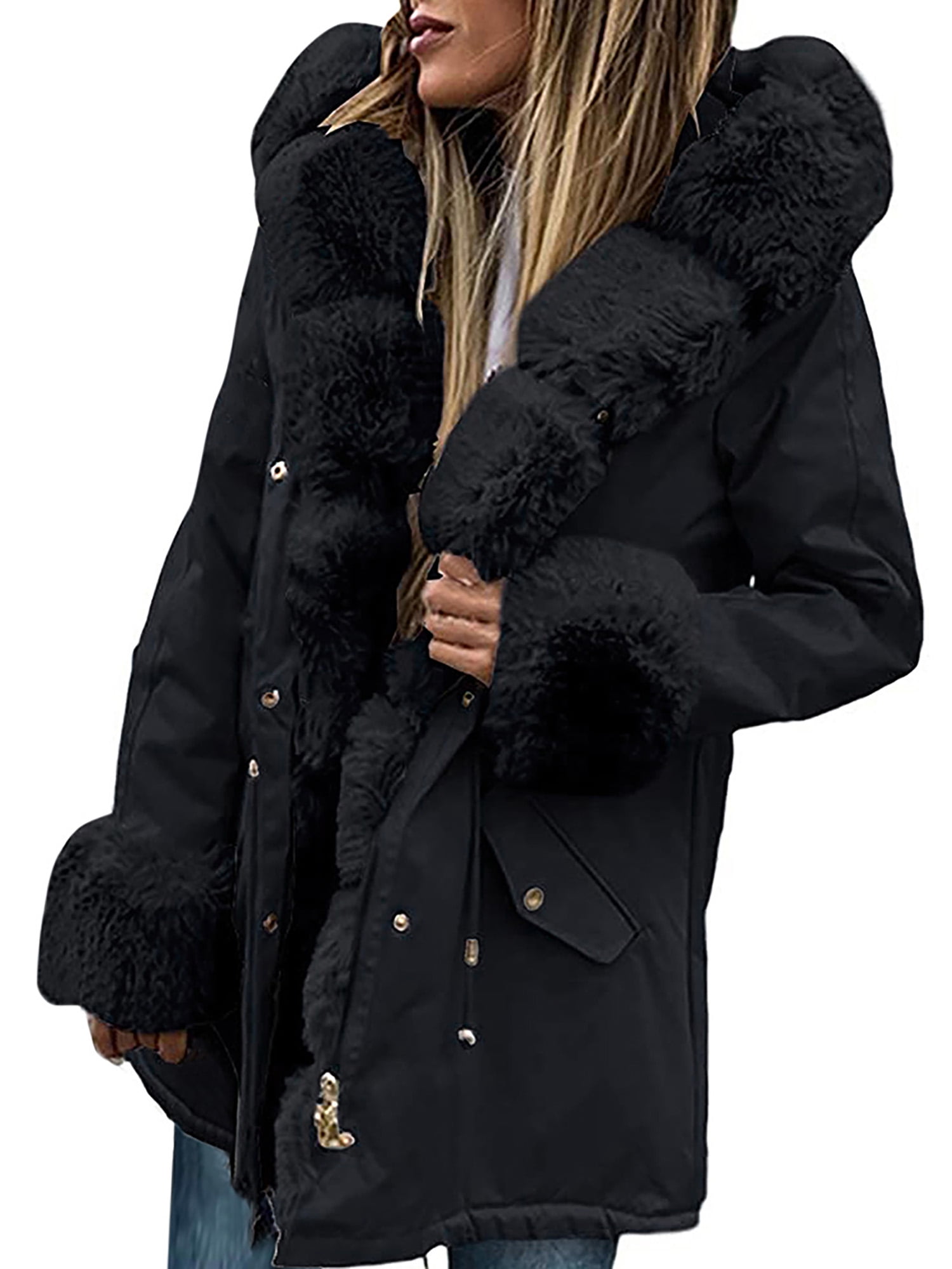 Yolossia Womens Winter Thermal Down Coat Detachable Furry Collar