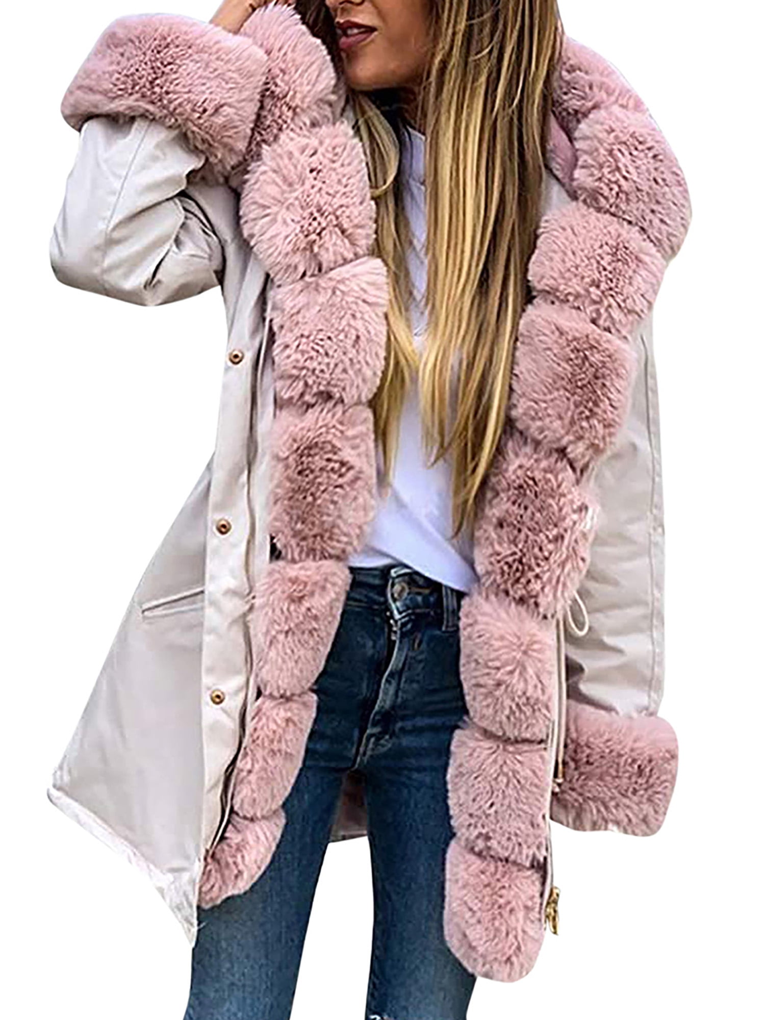 Yolossia Womens Winter Thermal Down Coat Detachable Furry Collar