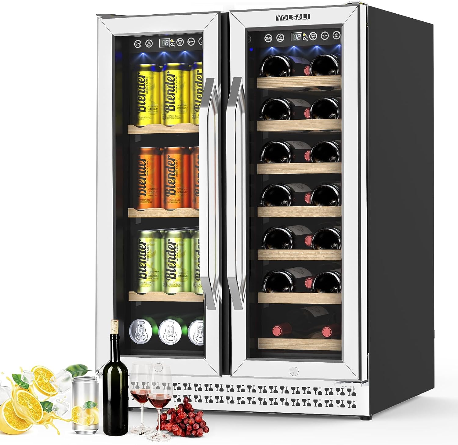 Yolsali 24 Inch Wine Cooler, Beverage Refrigerator, Dual Zone Wine