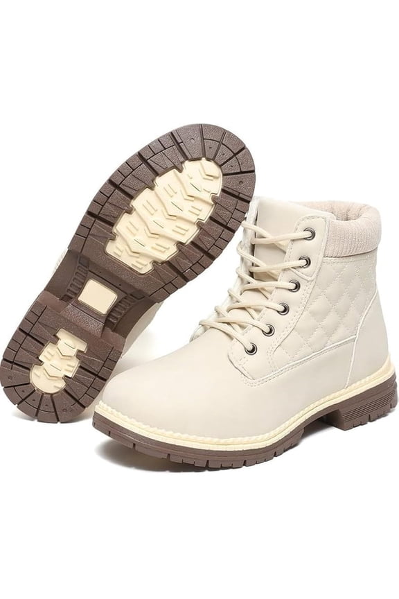 Winter Hiking Boots Women Waterproof Snow Ankle Booties Work Boots Warm Fur Lined Trekking Shoes Winter Lace up Booties for Women Beige