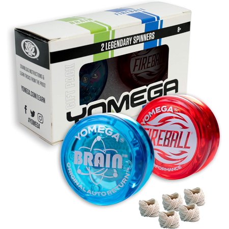Yomega 2 Legendary Spinners The Original Yoyo with A Brain and Fireball Transaxle Yo-Yo for All Level String Trick Play + 5 Extra Strings (Fireball Red-Brain Blue)