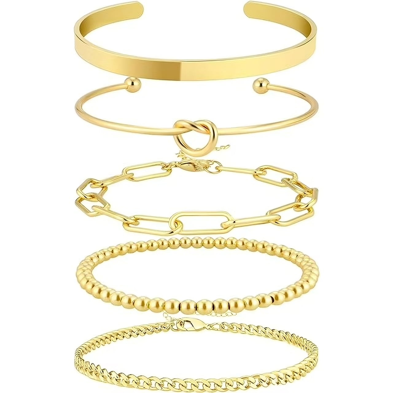 Yomhary 14K Bangle Bracelets for Women,Adjustable 5 Pcs Gold Yomhary 14K Bangle Bracelets for Women,Adjustable 5 Pcs Gold