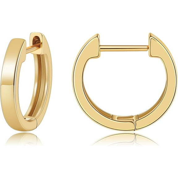 Yomhary 15mm Small Gold Hoop Earrings for Women ,14K Real Gold Plated