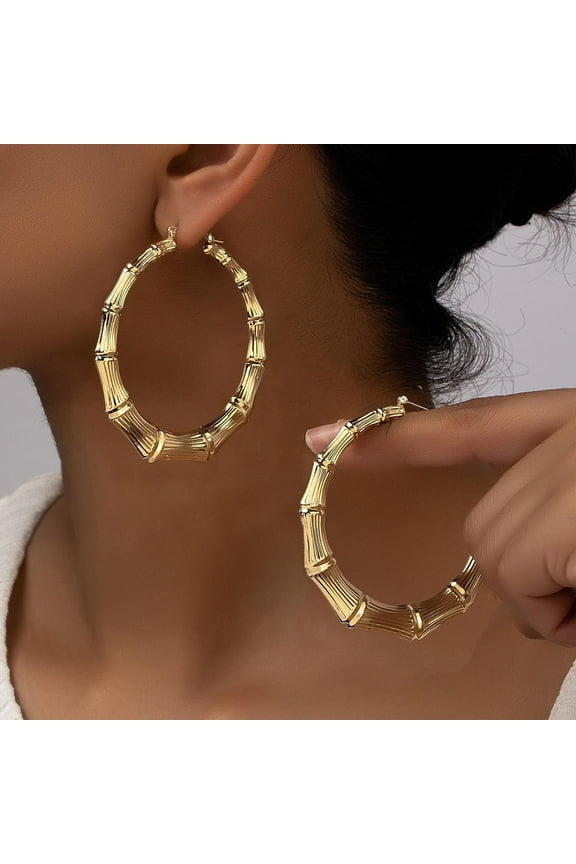 2.5 in Gold 90s Large Bamboo Hoop Earrings for Women
