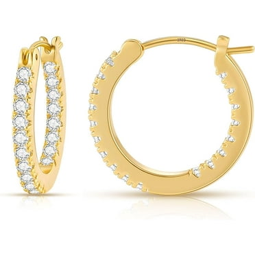 Yomhary 20 mm Gold Hoop Earrings for Women, Cubic Zirconia,14k Gold Plated Hoop with 925 Sterling Silver Post