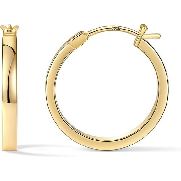 Yomhary 20mm Flatted Gold Hoop Earrings for Women 14K Real Gold Plated with 925 Sterling Silver Post