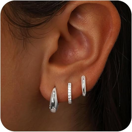 FANZE 3 Pairs Star Earrings Set For Women - Cubic Zirconia Studs & Hoops, Hypoallergenic, Stacking Jewelry