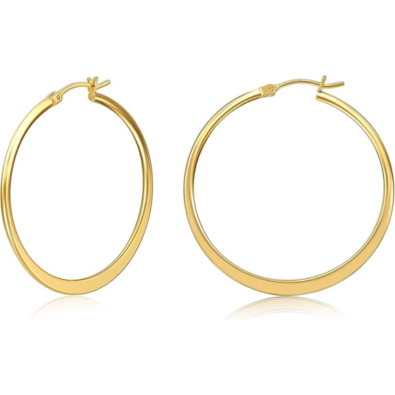 Yomhary 40mm/1.57" Titanium SteelFlattened Gold Hoop Earrings for Women, 14K Gold Plated ,925 Sterling Silver Post,Hypoallergenic Lightweight