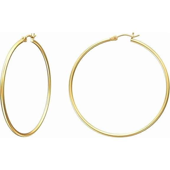 Yomhary 40mm Stainless Steel Gold Hoop Earrings for Women 14K Gold Plated with 925 Sterling Silver Post