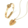 thumbnail image 1 of Yomhary  Gold Plated Titanium Jewelry Set for Men and Women,Matching Puzzle Couple Heart Lock Bracelet and Key Pendant Necklace, 1 of 1