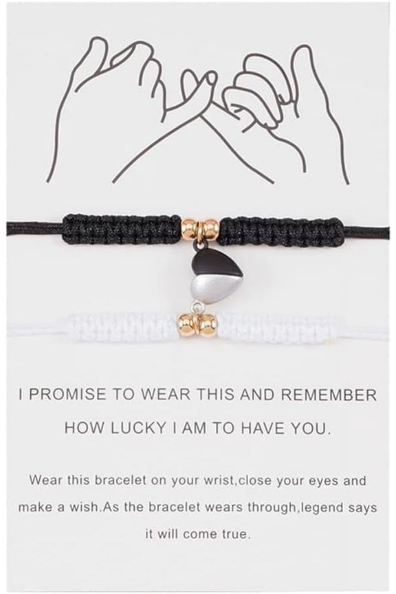 Magnetic Heart Matching Couple Bracelets ,Adjustable Braided 2pcs