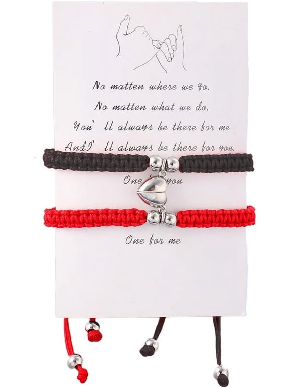 Magnetic Heart Matching Couple Bracelets ,Adjustable Braided 2pcs