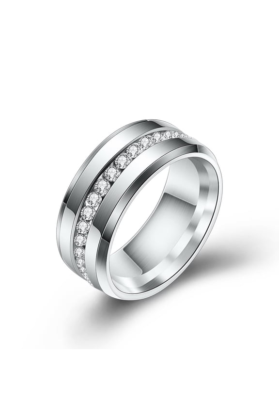 Men's Eternity Stainless Steel Ring  with Cubic Zirconia CZ ,8MM Width ,White,Size #9