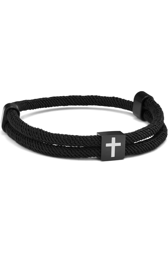 Men's Handmade Adjustable Braided Nylon Rope Cross Bracelet