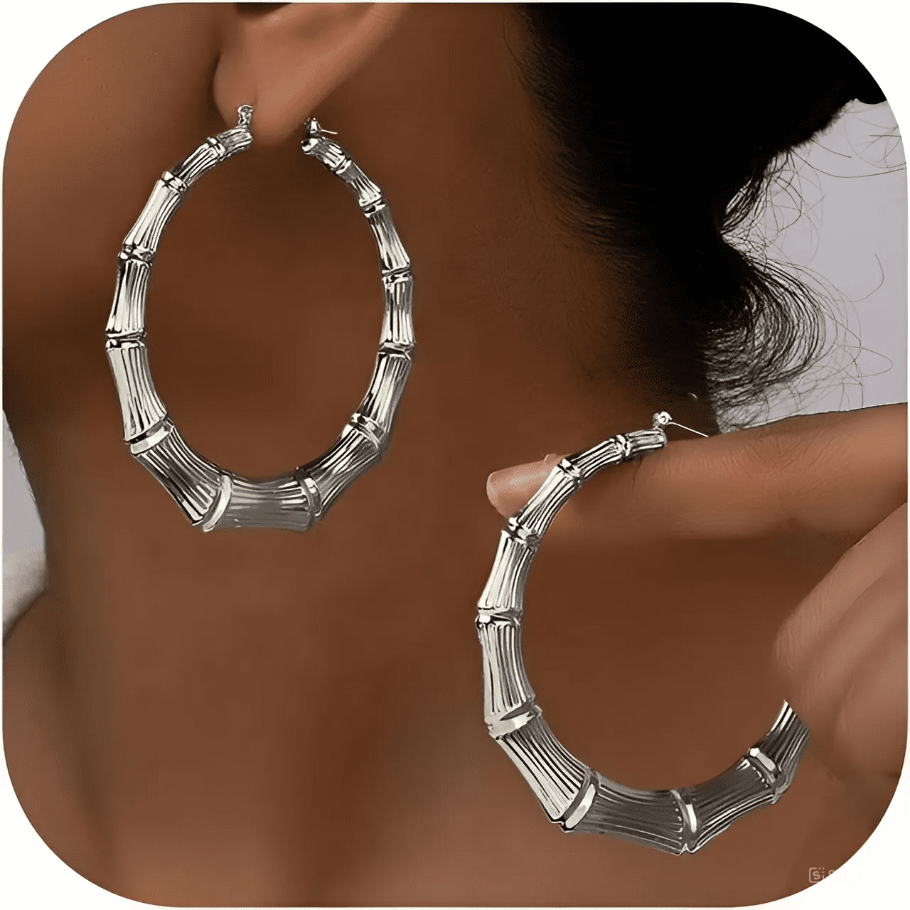 Big Bamboo Hoop Earrings - 4 Inch Full Hoop Gold Or Silver Tone Alloy Earrings