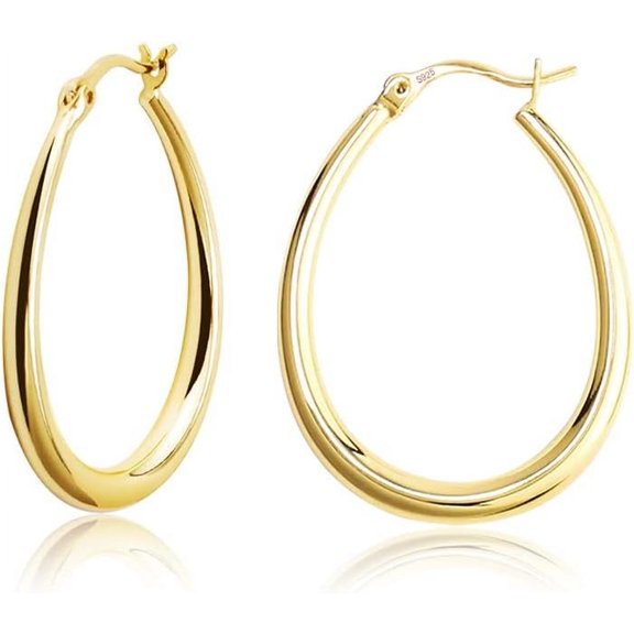 Yomhary Silver Oval Hoop Earrings Hypoallergenic 14K Gold Plated Sterling Silver Lightweight Oval Hoop Earrings for Women Gilrs