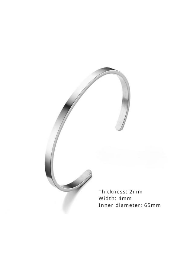 Stainless Steel Adjustable Cuff Bangle Bracelet for Men Women Minimalist ,4mm Width,Silver